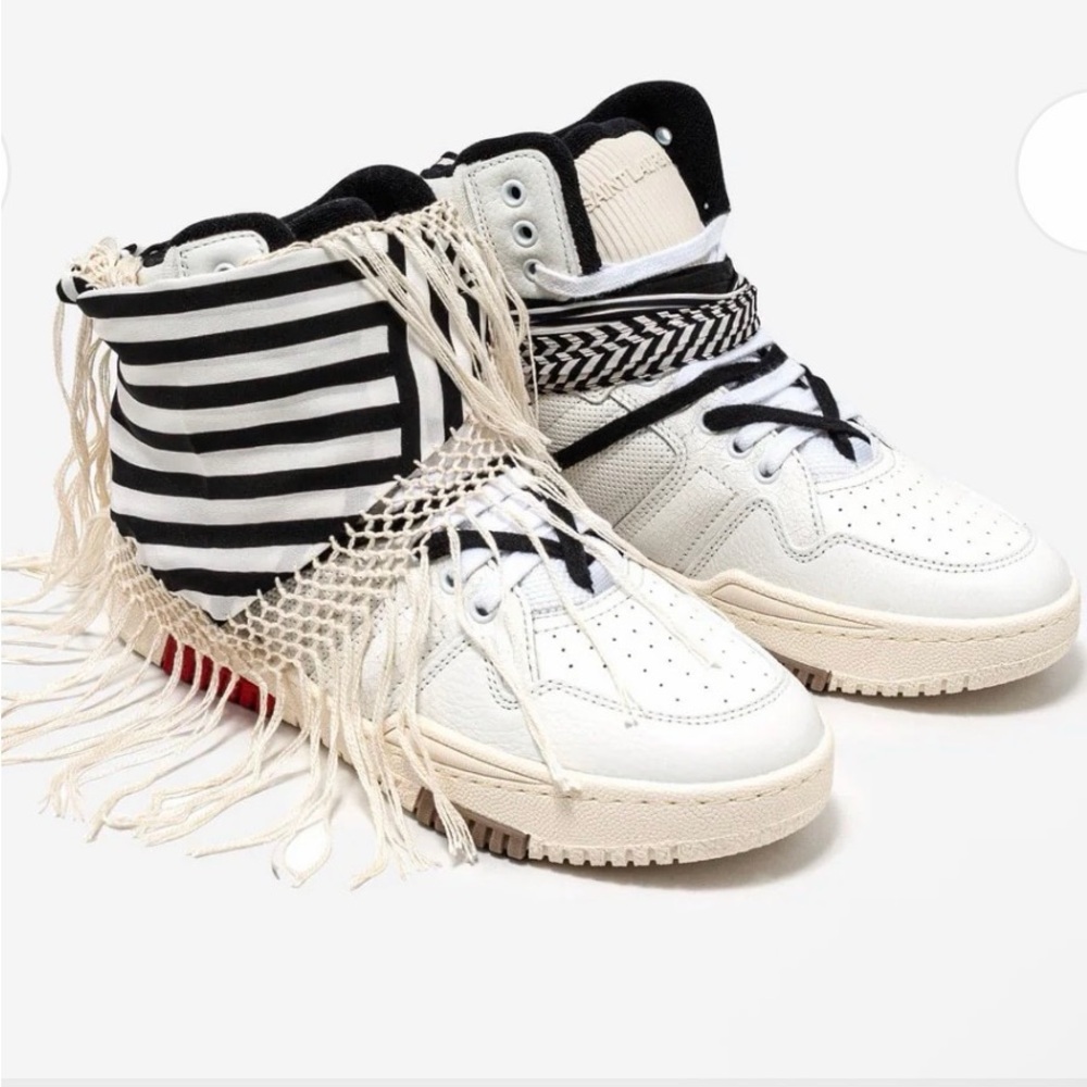 Saint Laurent White Smith Cure 05 Leather High-Top Sneakers SZ 40